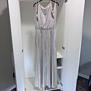 Lauren Ralph Lauren Metallic Floor Length Dress Gown Cold Shoulder SZ 10 NWOT